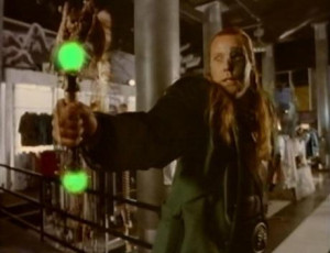 Somehow a metallic glowstick which shoots lasers out of its sides is the least ridiculous thing in the movie. 