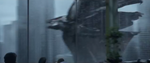 So who ever is in charge of the screencaps for this movie is doing a great job as I can find no clear shots of the MUTOs. Please allow this blurry picture to suffice for information.   Why are we still inside office buildings when there are monsters outside? 